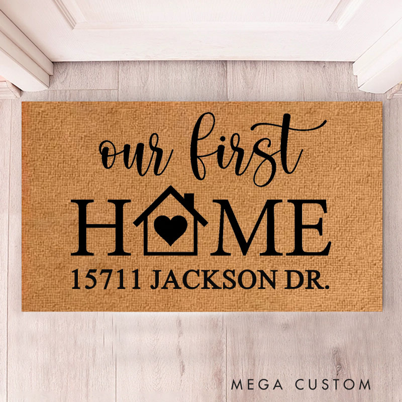 Personalized Our First Home Doormat Custom Durable Coir Welcome Mat for New Home Entryway Thoughtful Housewarming Gift for Couples