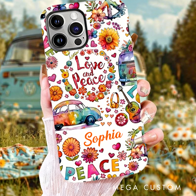 Personalized Name Hippie Accent Phone Case Custom Name Hippie Love and Pesce Theme Case