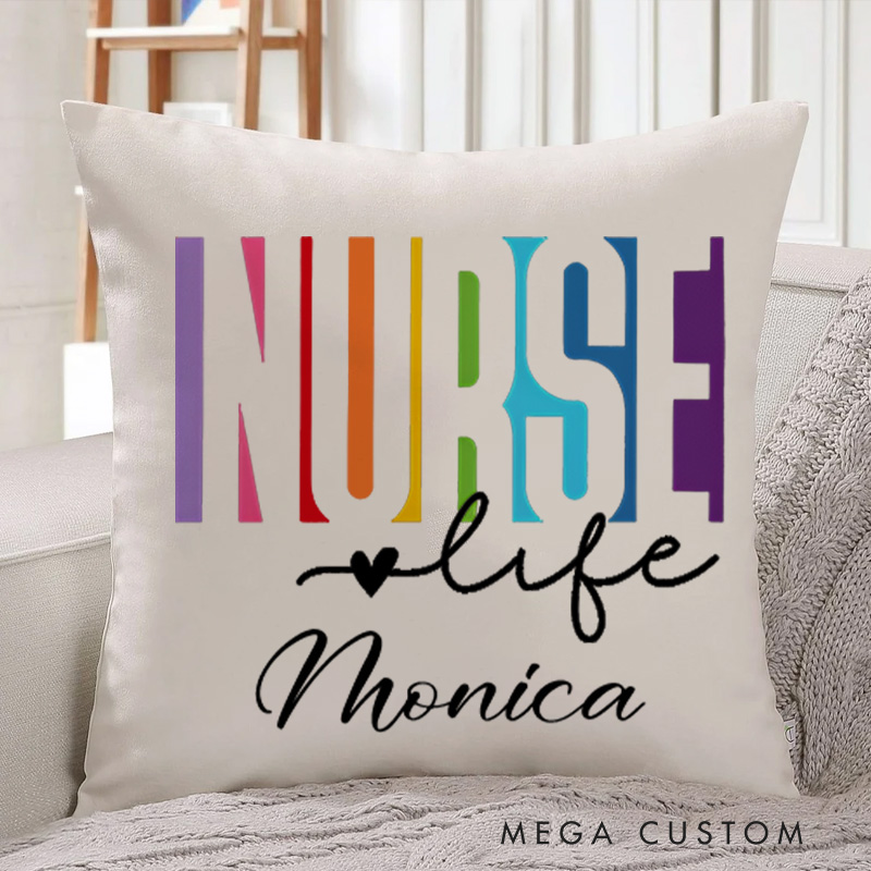 Personalized Throw Pillow for Nurse Rainbow Dedication Nurse Life Design Nurse Appreciation Gifts