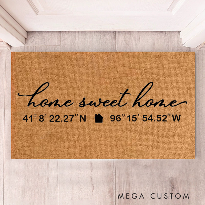 Personalized Home Sweet Home Doormat Custom Coordinates Design Durable Coir Welcome Mat for New Home Entryway Unique Housewarming Gift for Couples