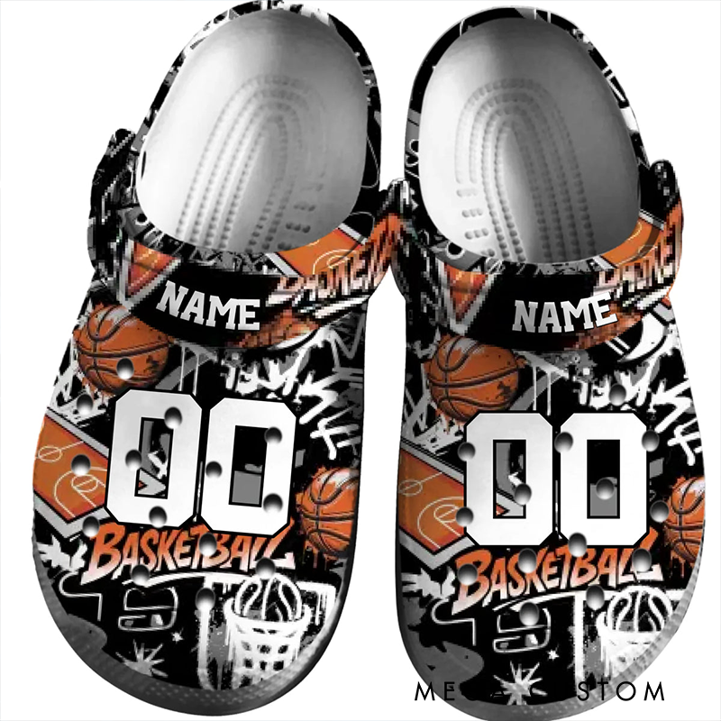 Personalized Basketball-Themed Clogs with Custom Name and Number for Sports Enthusiasts