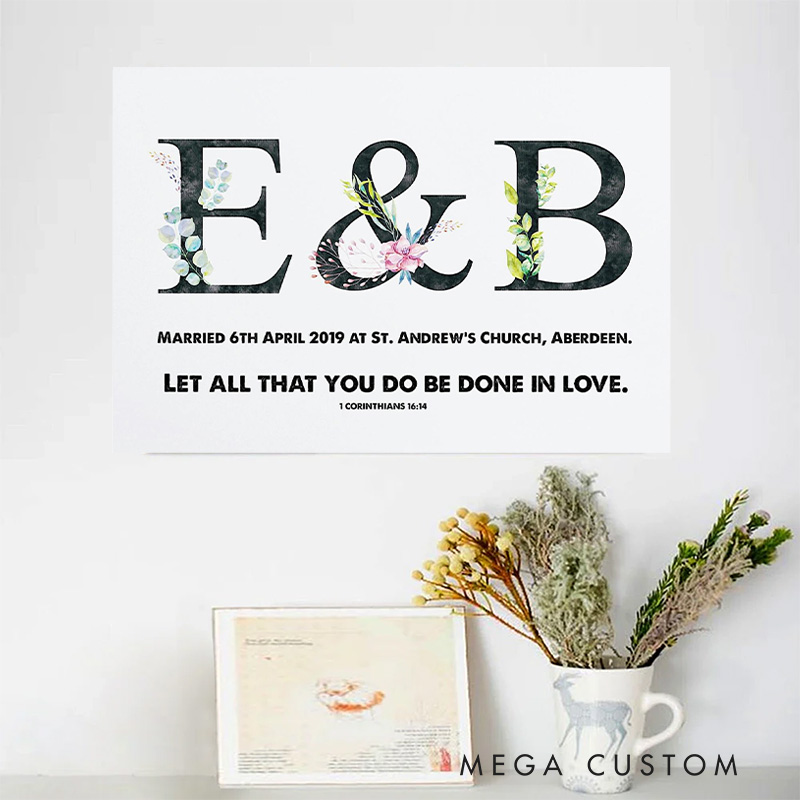 Personalized Let all that you do be Done in Love with Text Frameless Poster with Name Wedding Wall Decor Religious Gift for Couple