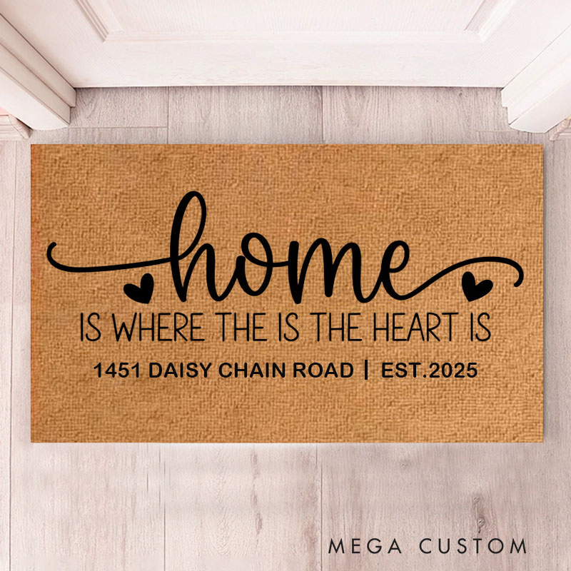 Personalized Home Is Where the Heart Is Doormat Custom Doormat Durable Coir Welcome Mat for New Home Entryway Thoughtful Housewarming Gift for Family