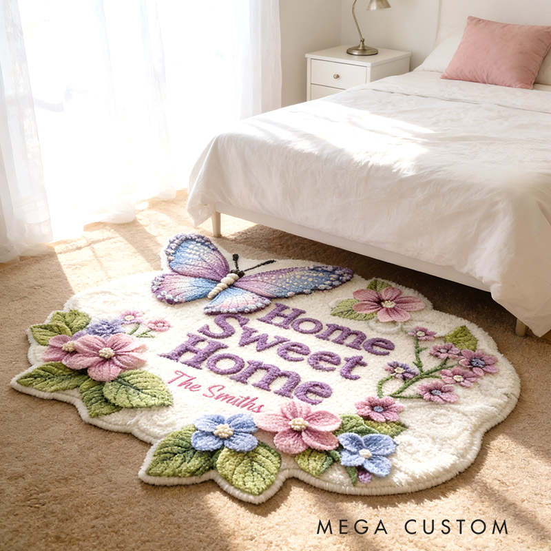 Personalized Home Sweet Home Rug Custom Butterfly Mat for Family Housewarming Gift