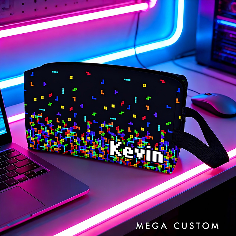 Personalized Retro Classic Game Name Portable Toiletry Bag with Zipper and Handle Dopp Kit Travel Accessory Birthday Gift for Game Lover