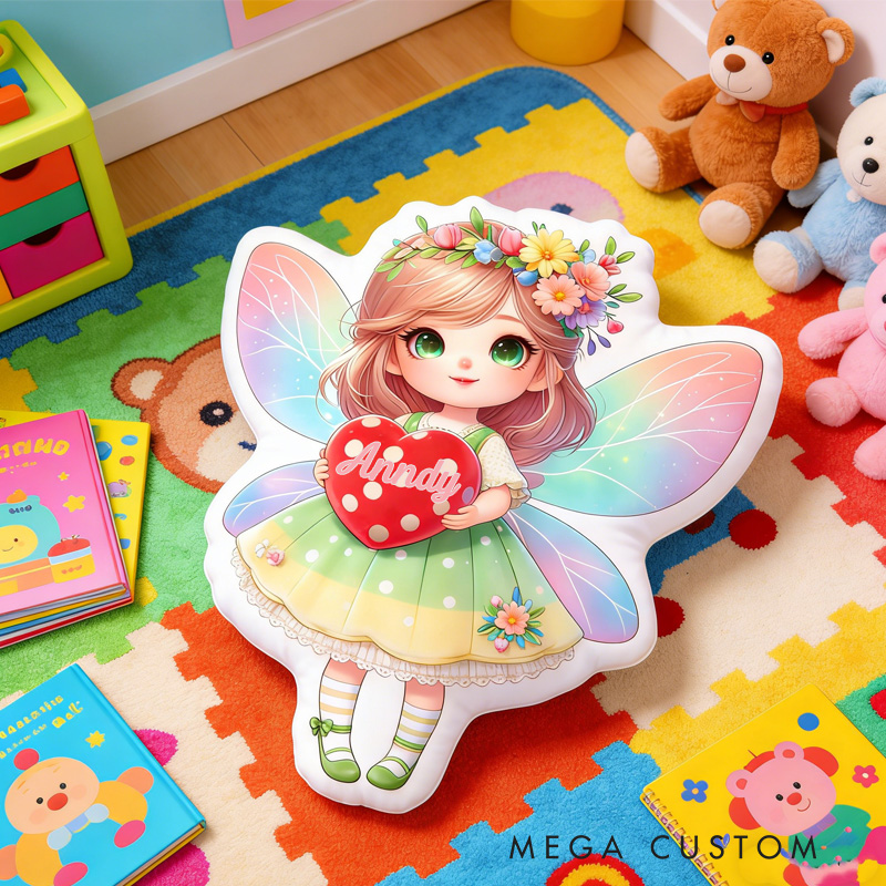 Personalized Fairy with Heart Throw Pillow Graphic 3D Print Fairy Pillow with Name for Girl Boy Kids Valentine's Day Gifts Loving Room Decor