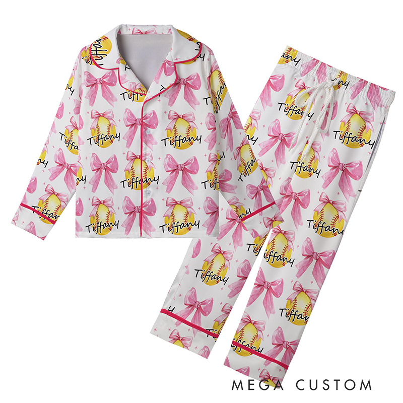 Personalized Couple Softball Pajamas with Custom Name and Romantic Design Gift for Anniversaries Valentine’s Day 