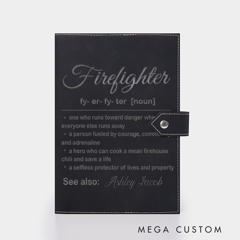 Personalized Vegan Leather Journal Custom Fire Department Gift Firewoman Gift Engraved Firefighter Notebook