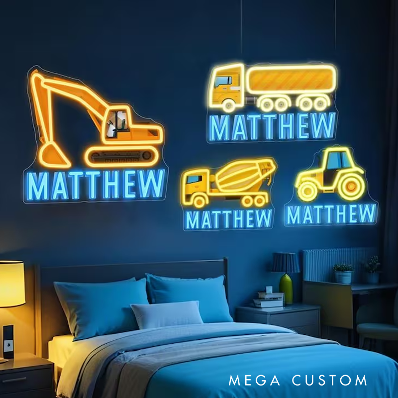 Personalized Tractor Neon Sign for Kids Truck Custom LED Lights Kids Room Decor Personalized Name Neon Sign Birthday Gift Nursery Room Aesthetic