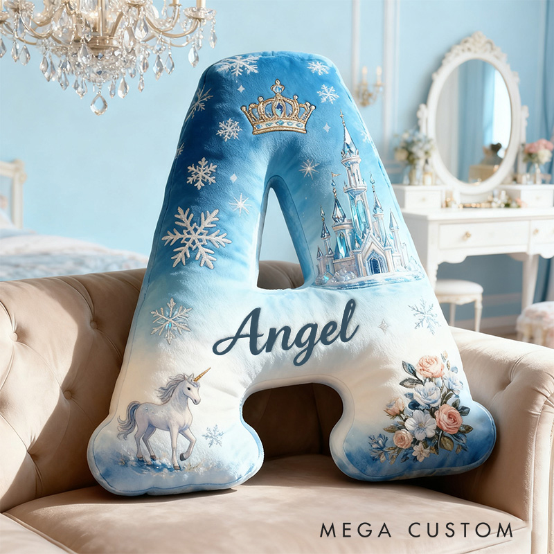 Personalized Graphic 3D Print Cartoon Ice Fairy Tale Alphabet Shaped Pillow for Cartoon Lovers Initial Pillow Christmas Gift for Kids
