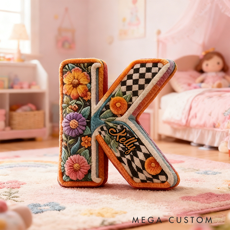 Personalized Christmas Gift Letter Pillow Colorful Hippie Design and Retro Boho Aesthetic Graphic 3D Print Pillow