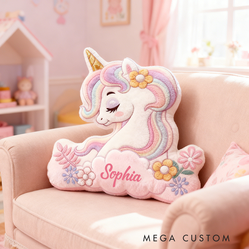 Personalized Name Pink Christmas Gift Pillow Custom Name and Whimsical Fairytale Style Graphic 3D Print Pillow for Kids