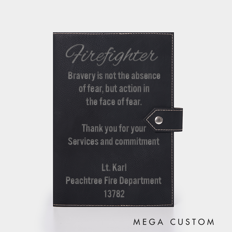 Personalized Firefighter Leather Journal Engraved Firefighter Notebook Custom Name Firefighter Notebook