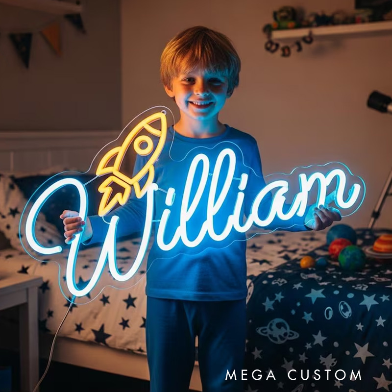 Personalized Custom Name Rocket Shape LED Light For Kids Space Room Decor Neon Sign