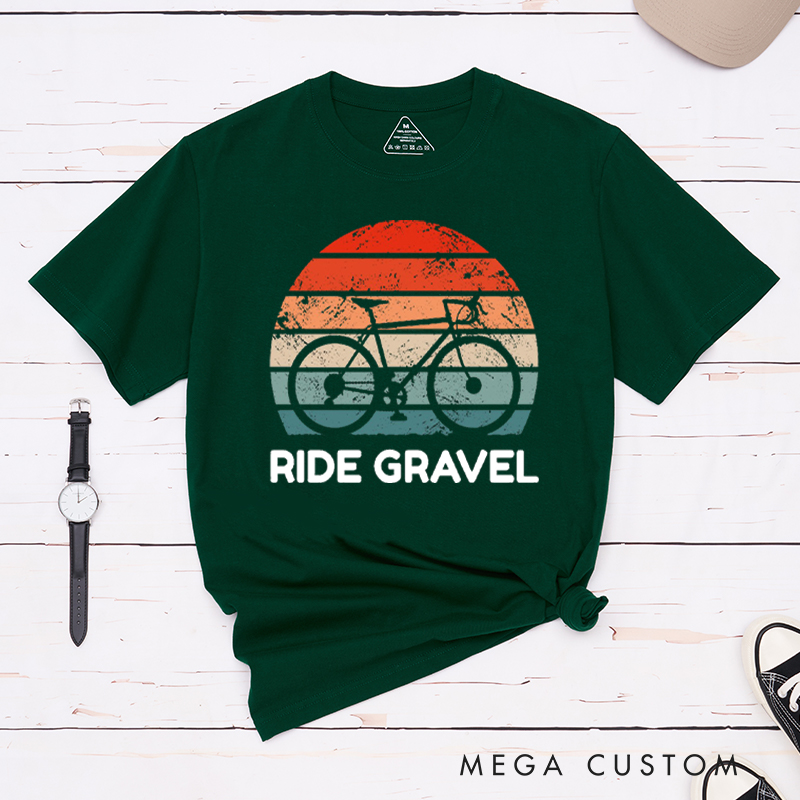 Personalized Ride Gravel Retro Cycling T-Shirt with a Gravel Bike Silhouette for Outdoor Adventures Riding Cycling Biking Enthusiasts