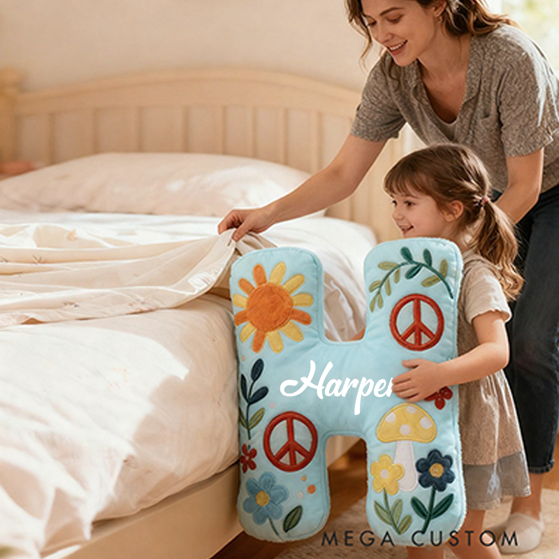 Personalized Colorful 26 Letters Cute Graphic 3D Print Christmas Gift Pillow Beautiful Hippie Letter Custom Hippie Pillow for Kids