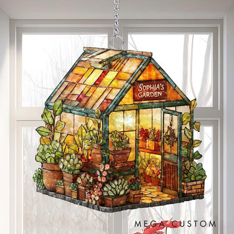 Personalized Greenhouse Faux Acrylic Suncatcher Plant Ornament Gift for Plantaholic Garden Lovers Gift