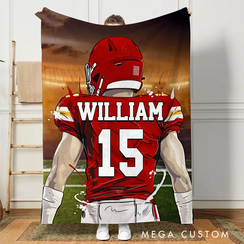 Personalized Football Player Blanket Custom Name & Number for Fans