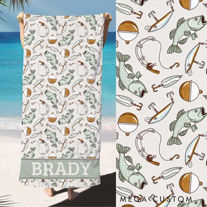 Personalized Beach Towel for Kids Swim Towel Pool Party Gift Summer Birthday Party Fisherman Gift Idea for Kids Custom Pool Towel with Name