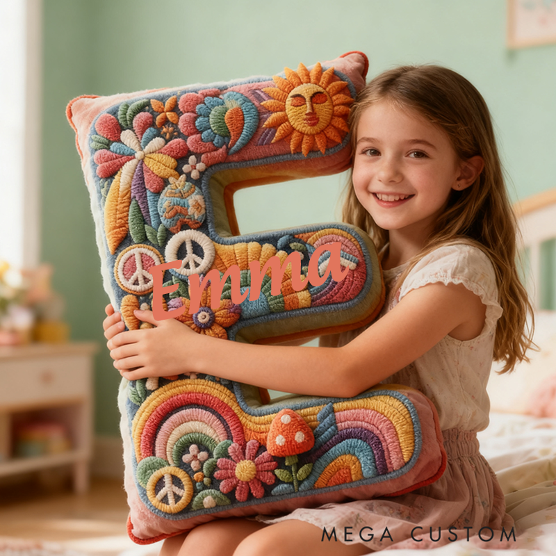 Personalized Letter Christmas Gift Pillow Colorful Hippie Design and Retro Boho Aesthetic Graphic 3D Print Pillow