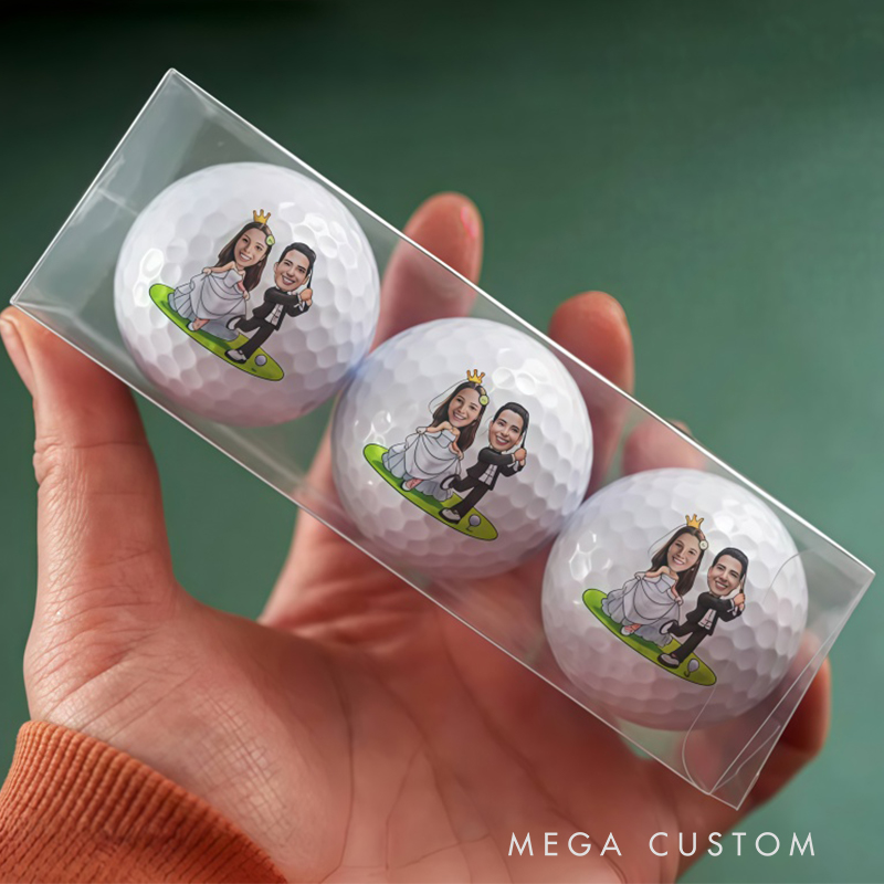 Personalized Wedding Themed Golf Ball with Custom Cartoon Faces for Newlyweds 
