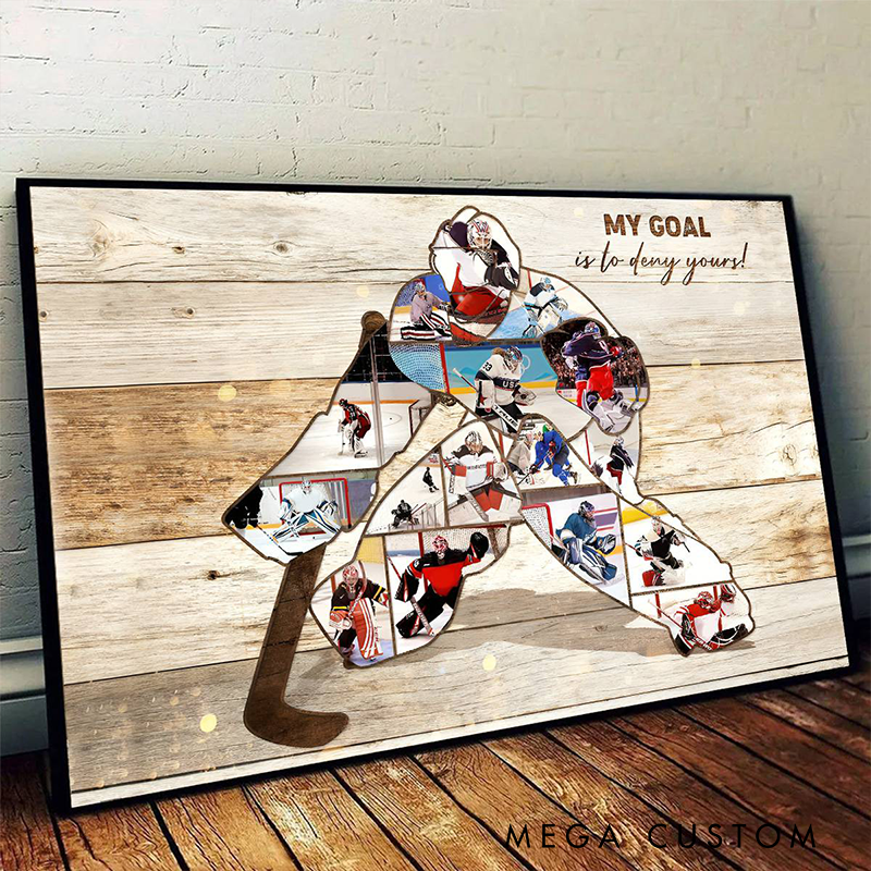 Personalized Ice Hockey Goalie Photo Collage Poster with Custom Text
