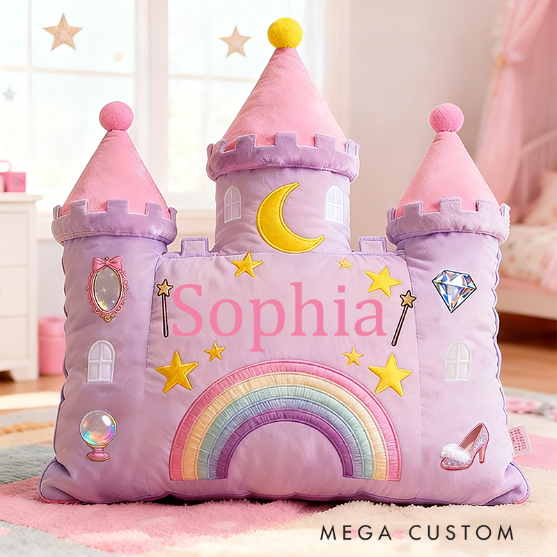 Personalized Castle Pillow with Rainbow Stars and Moon Design for Magical and Cozy Fairy Tale Pillow Custom Pillow Christmas Gift for Kids