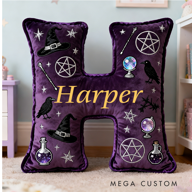 Personalized Mystical Witchcraft Pillow with Pentagrams  Crystal Balls Magic Potions Ravens and Starry Night Design Graphic 3D Print Pillow