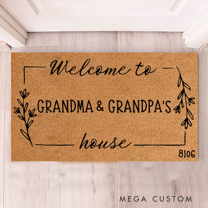 Personalized Grandparent Welcome Doormat Custom Welcome to Grandma & Grandpa's House Door Mat Housewarming New Home Gift 