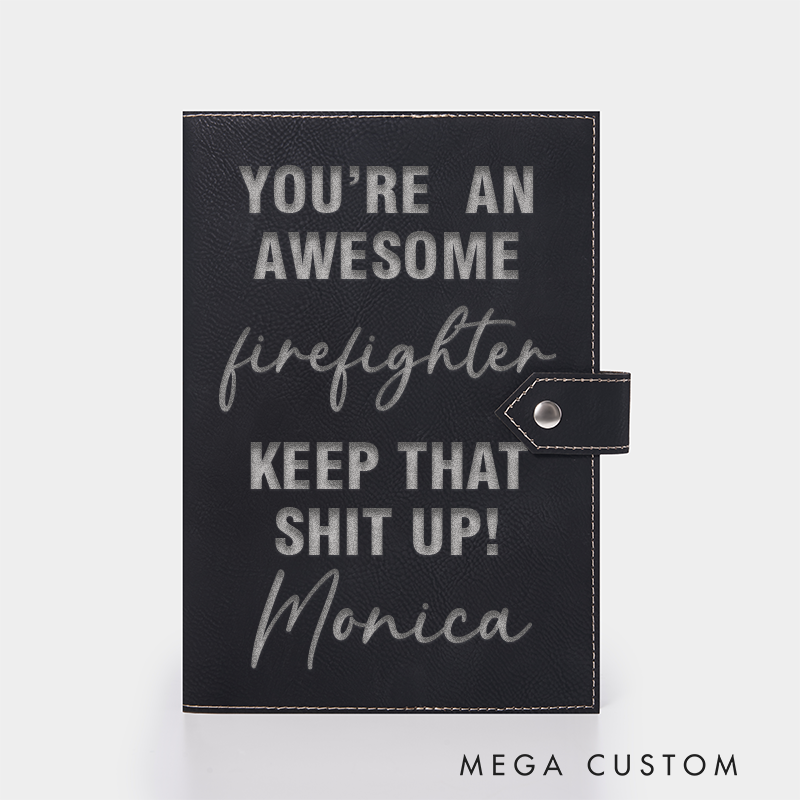 Personalized Firefighter Leather Journal Engraved Firefighter Notebook Custom Name Firefighter Notebook