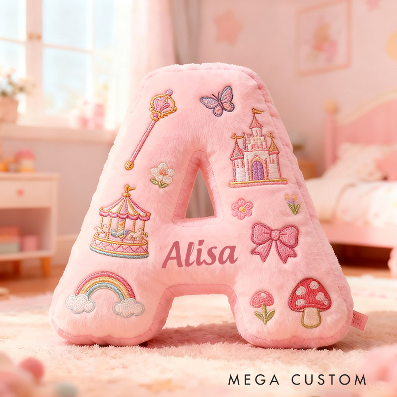 Personalized Fairytale Letter Christmas Gift Pillow and Whimsical Embroidery Graphic 3D Print Pillow for Kids