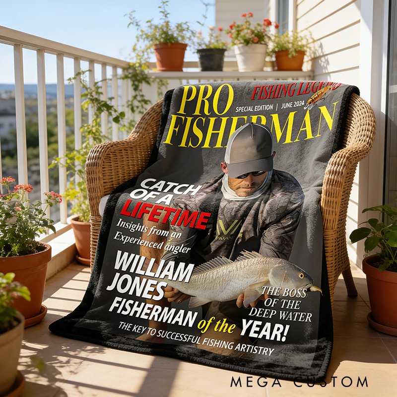 Personalized Fishing Legend Blanket Custom Fishing Magazine Cover Blanket Funny Fishing Lover Gift