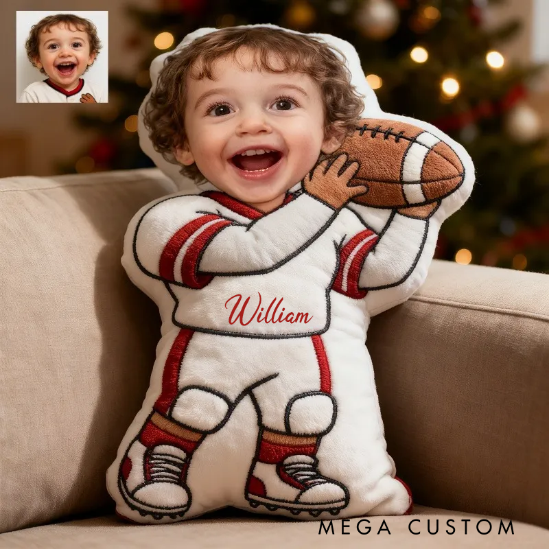 Personalized Football Player Photo Doll Pillow Custom Face Gift for Kids