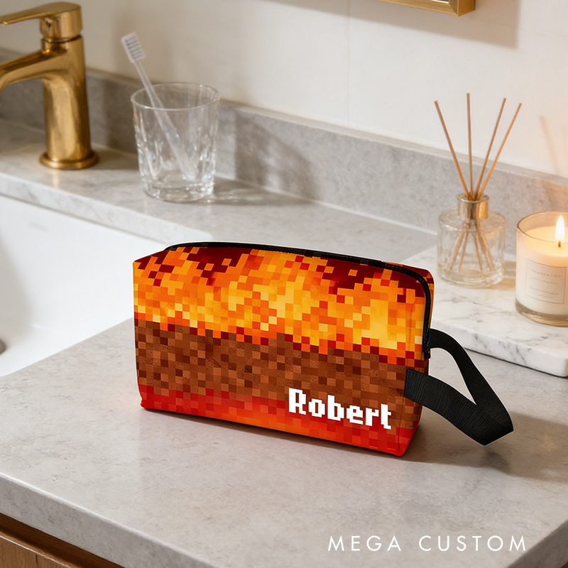 Personalized Pixel Game Portable Toiletry Bag with Zipper and Handle Dopp Kit Travel Accessory Birthday Gift for Game Lover Kids