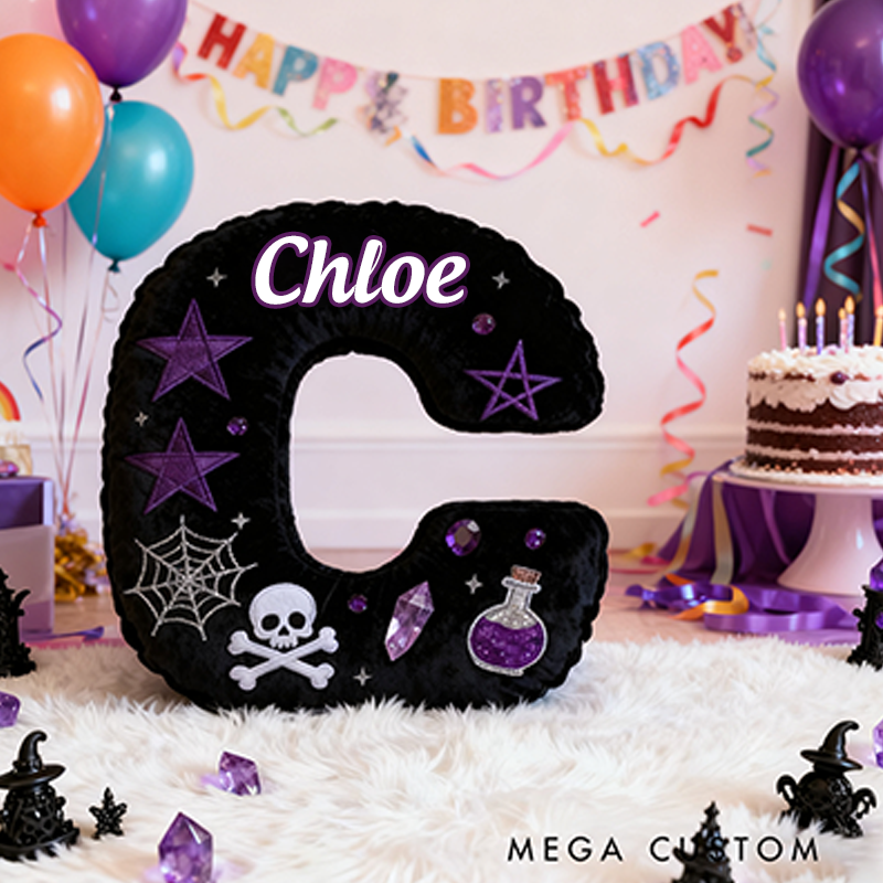 Personalized Witchy Christmas Gift Pillow with Skulls Potions Spiderwebs Stars Moons and Magical Gothic Design Graphic 3D Print Pillow for Kids