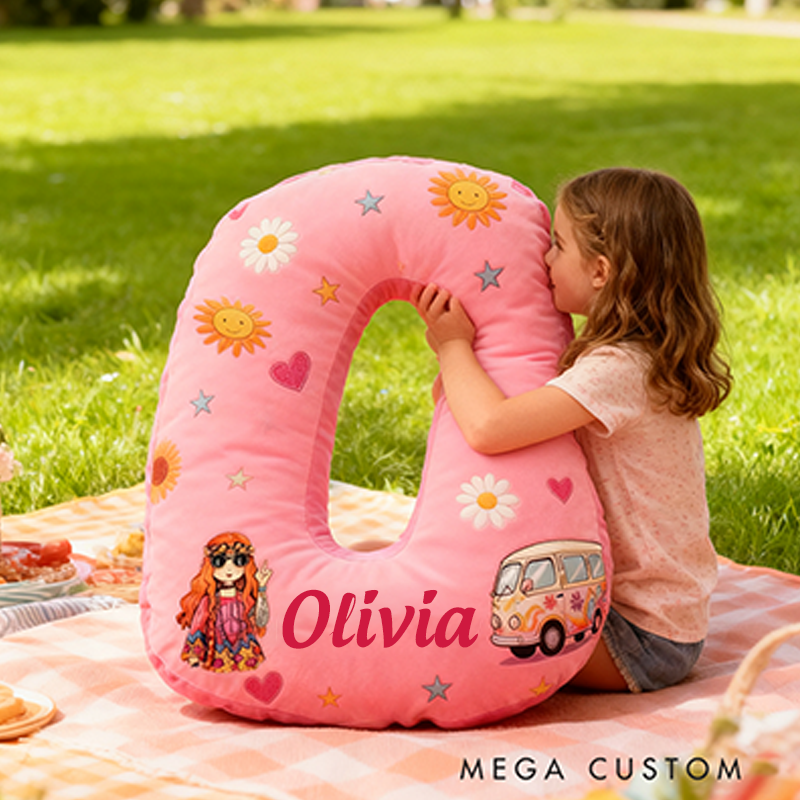 Personalized Letter Pink Christmas Gift Pillow Pink Hippie Design and Retro Boho Vibes Graphic 3D Print Pillow