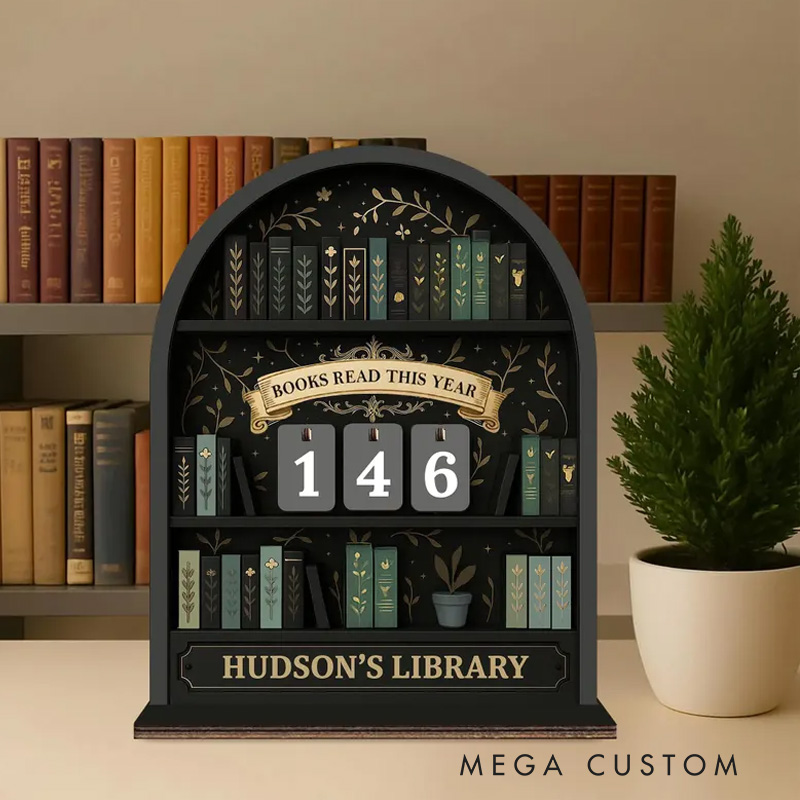 Personalized Books Read This Year Counter Vintage Books Read Tracker with Name Bookshelf Decor for Book Lover Bookish Librarian Reader Christmas Gift