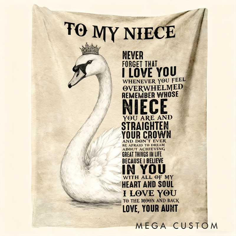 Personalized To My Niece Swan Pattern Custom Quote Warm Cozy Throw Gift Blanket Blanket
