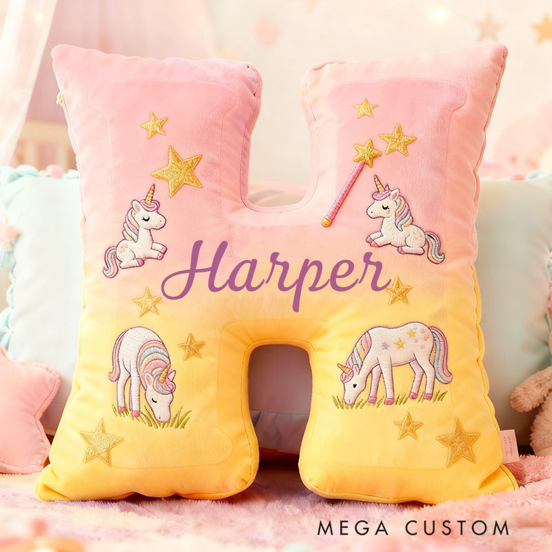 Personalized Colorful 26 Letters Starry Dream Cute Graphic 3D Print Pillow Cute Magic Beautiful Letter Custom Pillow Gift for Kids