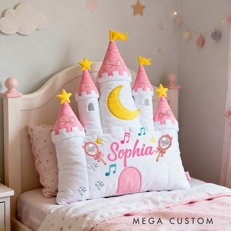 Personalized Castle Pillow with Magic Wand and Moon Design for Magical and Cozy Fairy Tale Pillow Custom Pillow Gift for Kids