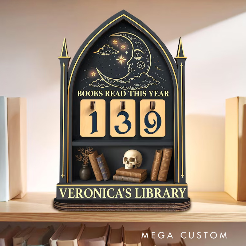 Personalized Books Read This Year Counter Gothic Books Tracker with Name Bookshelf Decor for Book Lover Bookish Librarian Reader Christmas Gift