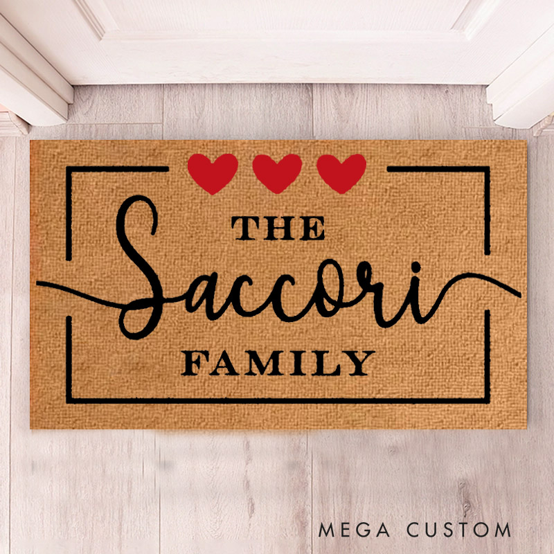 Personalized Welcome Heart Doormat Valentines Day Welcome Mat Flocked Coir Outdoor Rug Gift Housewarming New Home Gift 