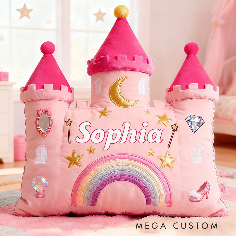 Personalized Castle Pillow with Rainbow Stars and Moon Design for Magical and Cozy Fairy Tale Pillow Custom Pillow Christmas Gift for Kids