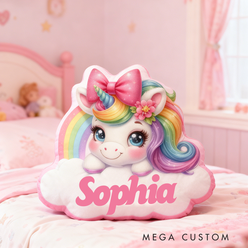 Personalized Christmas Gift Pillow Pastel Colors Custom Name and Whimsical Fantasy Style Graphic 3D Print Pillow for Kids