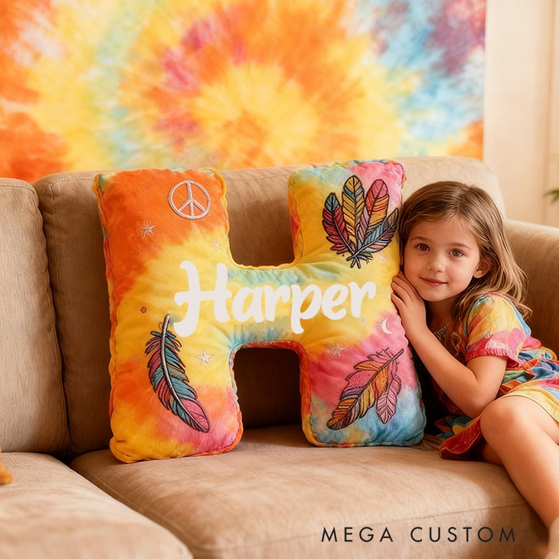 Personalized Colorful 26 Letters Cute Pillow Beautiful Hippie Letter Custom Hippie Pillow Christmas Gift for Kids