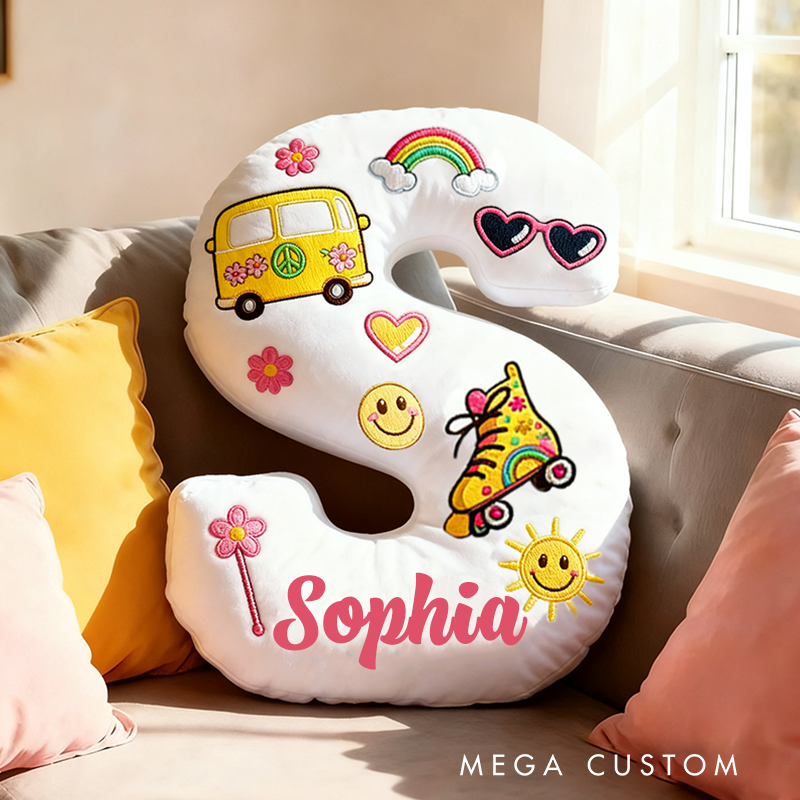 Personalized Colorful 26 Letters Cute Graphic 3D Print Pillow Beautiful Hippie Letter Custom Hippie Pillow