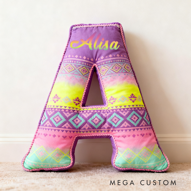 Personalized 26 Letters Pillow with Pastel Colors Geometric Patterns Soft Texture and Whimsical Boho Design  Graphic 3D Print Pillow 