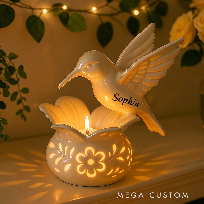 Personalized Memorial Candle Heavenly Haloed Hummingbird Candle for Loss of Loved One