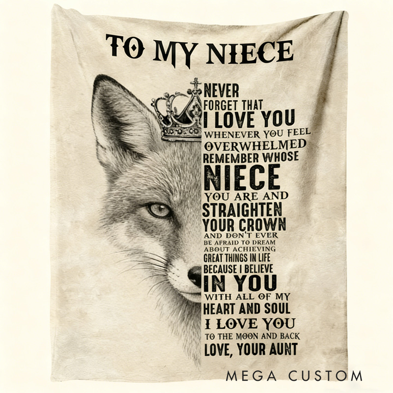 Personalized To My Niece Fox Pattern Custom Quote Warm Cozy Throw Gift Blanket Blanket