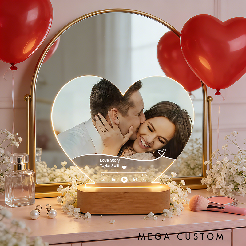 Personalized Romantic Heart Design Photo Nightlight Custom Valentine's Day Gift Best Gifts for Her Gift for Her Couple Anniversary Gift